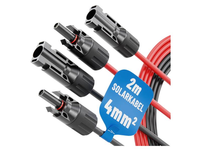 2x 2 Meter Solarkabel 4mm2 H1Z2Z2-K schwarz & rot - PV Kabel 4mm2 UV-beständig - Solarleitung 4mm2, PV Leitung, Photovoltaik Montage Zubehör, Solar Kabel 4qmm von ABSINA von ABSINA