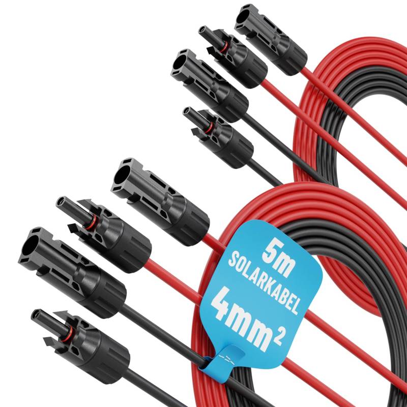 4X 5 Meter Solarkabel 4mm2 H1Z2Z2-K schwarz & rot - PV Kabel 4mm2 UV-beständig - Solarleitung 4mm2, PV Leitung, Photovoltaik Montage Zubehör, Solar Kabel 4qmm von ABSINA von ABSINA
