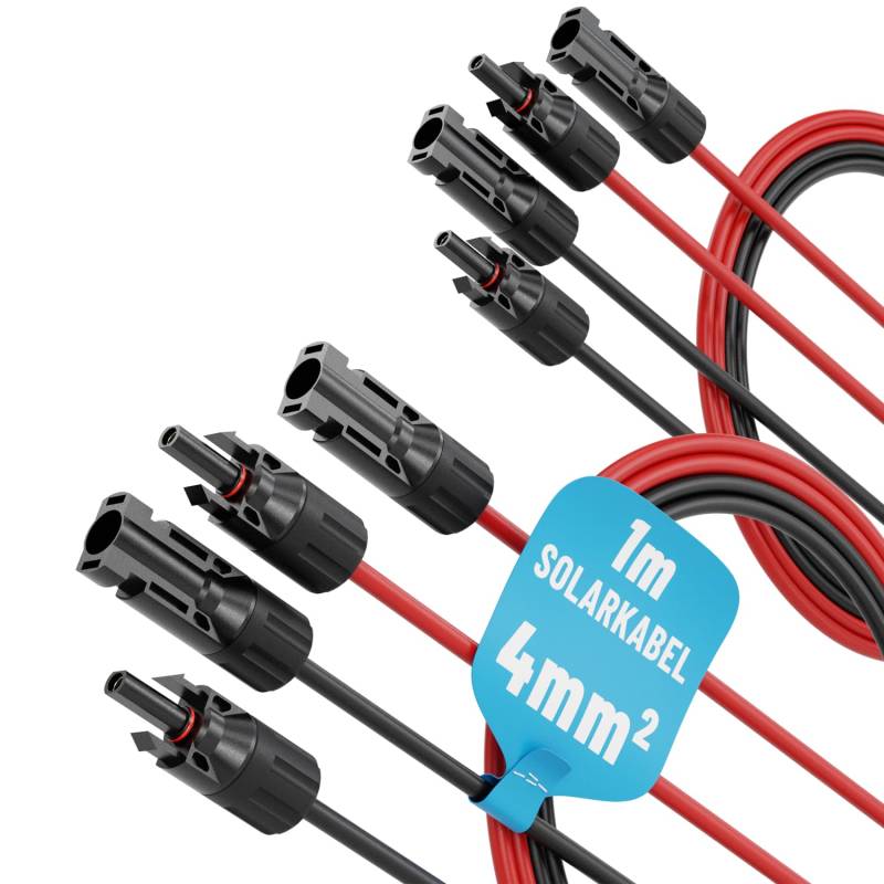 4x 1 Meter Solarkabel 4mm2 H1Z2Z2-K schwarz & rot - PV Kabel 4mm2 UV-beständig - Solarleitung 4mm2, PV Leitung, Photovoltaik Montage Zubehör, Solar Kabel 4qmm von ABSINA von ABSINA