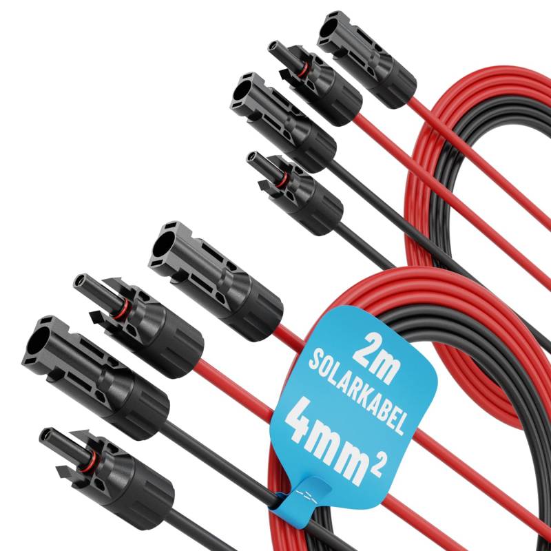 4X 2 Meter Solarkabel 4mm2 H1Z2Z2-K schwarz & rot - PV Kabel 4mm2 UV-beständig - Solarleitung 4mm2, PV Leitung, Photovoltaik Montage Zubehör, Solar Kabel 4qmm von ABSINA von ABSINA