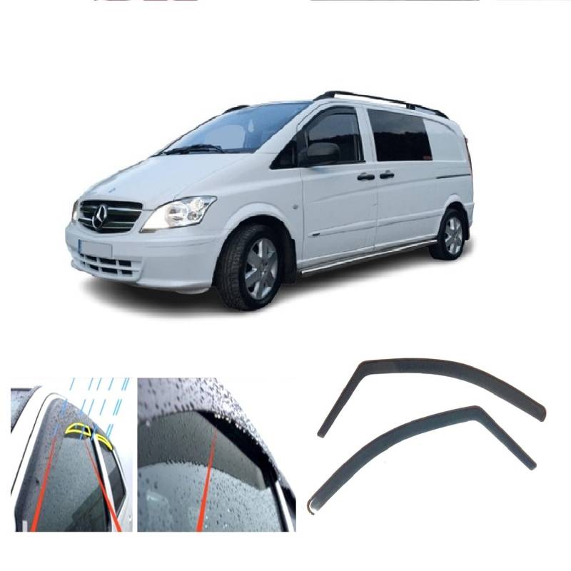 2X Windabweiser kompatibel mit Mercedes Vito Viano V-Klasse W639 2003-2014 MK2 dunkel getöntes Premium Qualität Acrylglas PMMA Regenabweiser Abweiser von AC WOW