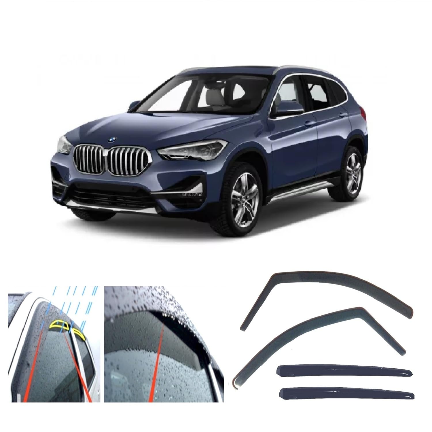 AC WOW 4 x Regenschutz Windabweiser für BMW X1 (F48) 2015 2016 2017 2018 2019 2020 2021 2022 von AC WOW