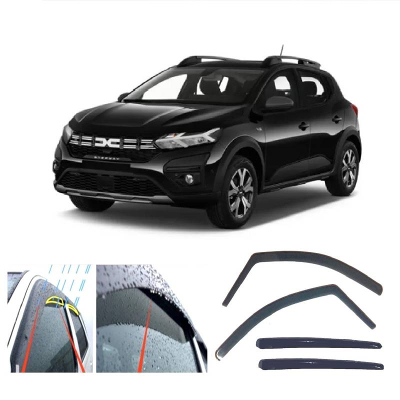 AC WOW 4x Windabweiser für Dacia Sandero oder Sandero Stepway 2020 2021 2022 2023 2024 2025 von AC WOW