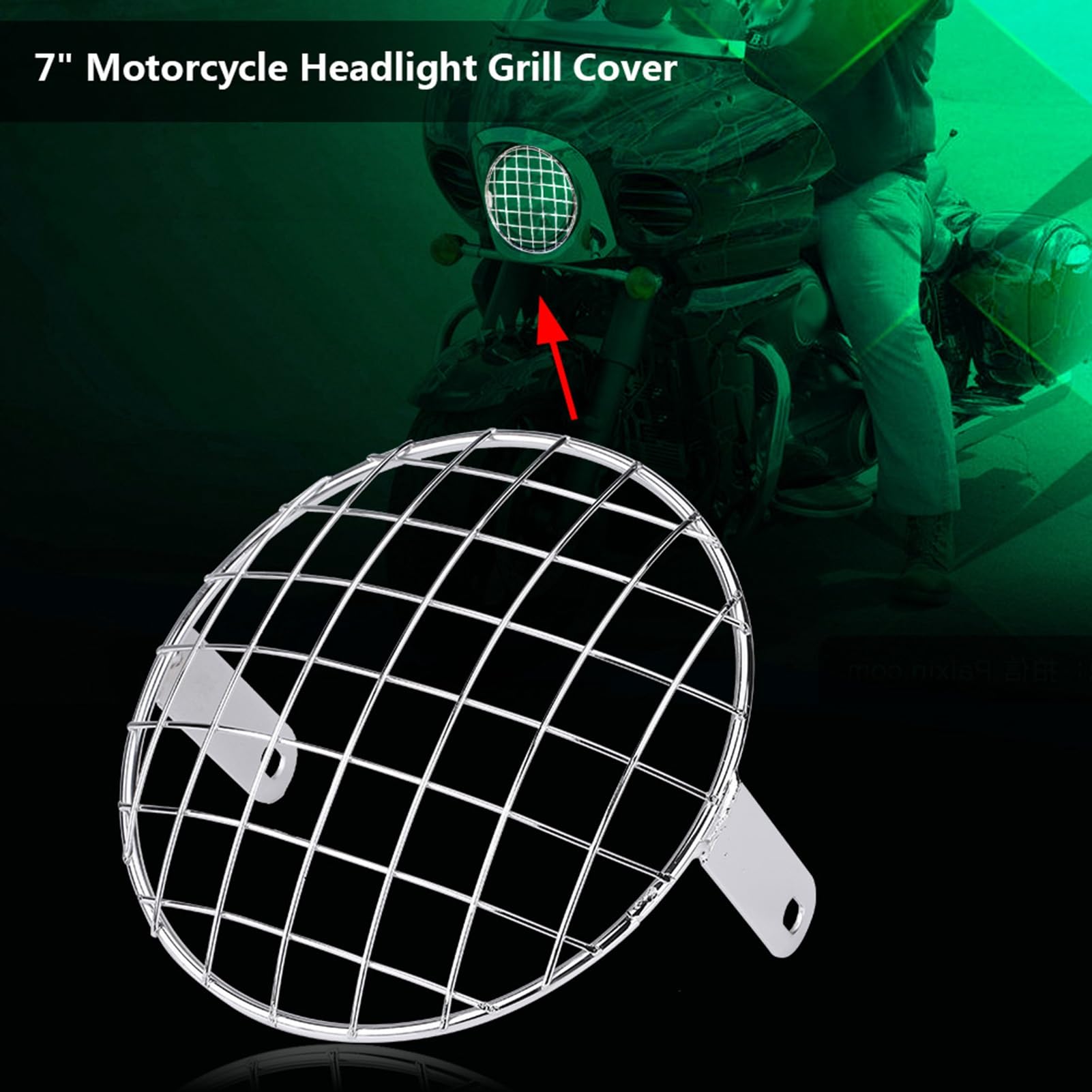 ACAGALA für Motorrad 7 Scheinwerfer Mesh Grill Seitenmontage Universal Deckmaske Kompatibel mit Cafe Racer (Plattiert) von ACAGALA