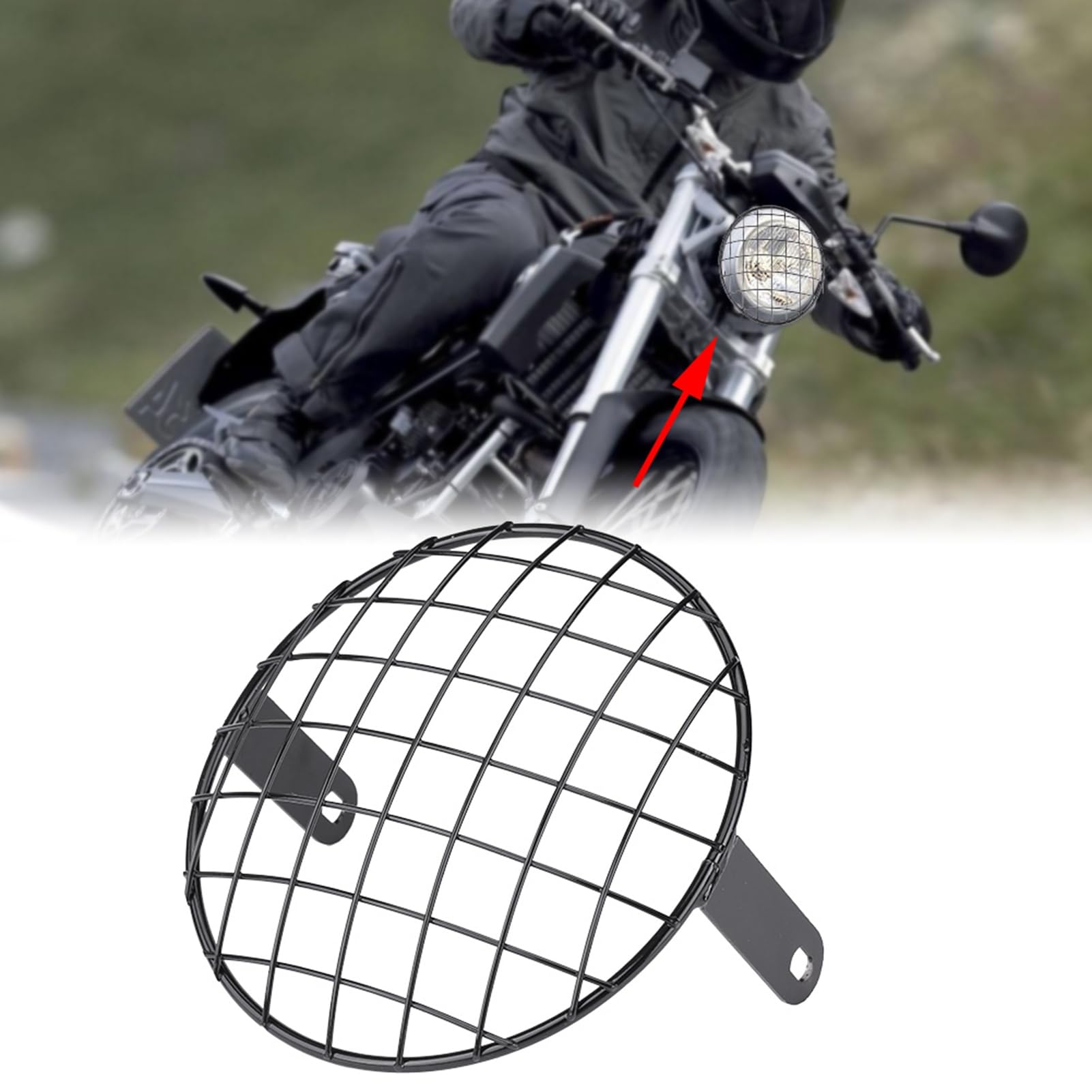 ACAGALA für Motorrad 7 Scheinwerfer Mesh Grill Seitenmontage Universal Deckmaske Kompatibel mit Cafe Racer (Schwarz) von ACAGALA