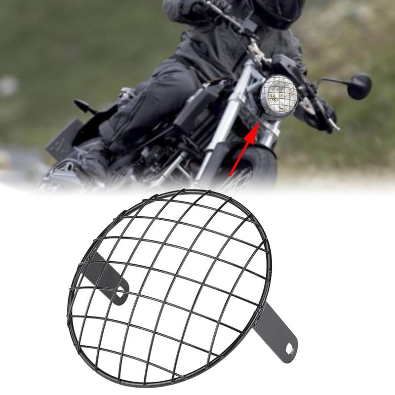 ACAGALA für Motorrad 7 Scheinwerfer Mesh Grill Seitenmontage Universal Deckmaske Kompatibel mit Cafe Racer (Schwarz) von ACAGALA