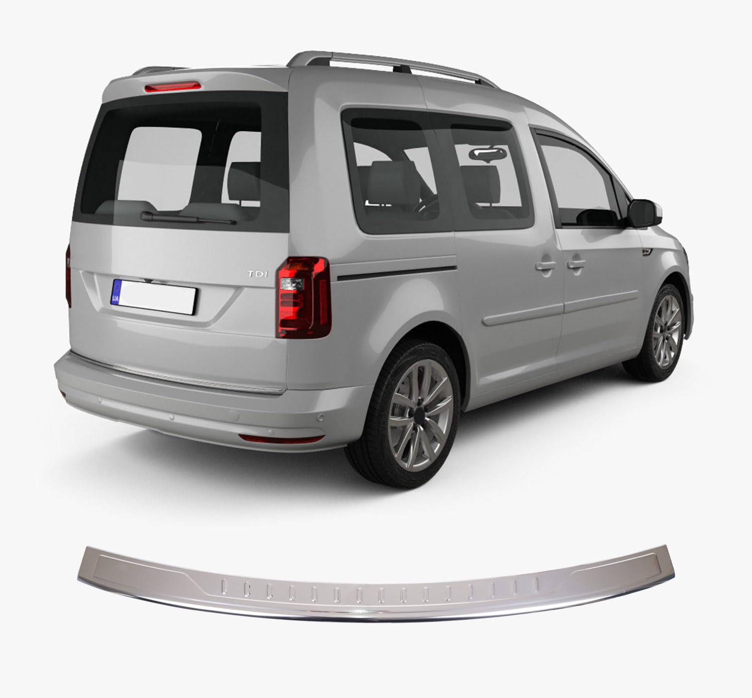 Heckstoßstangenschutz für VW Caddy 4 AB.BJ. (2015-2020), Zierleiste Kratzschutz Verchromte Edelstahlschwelle, Autozubehör, Heckklappenschutz von ACCESSOIRES FRANCE AUTO