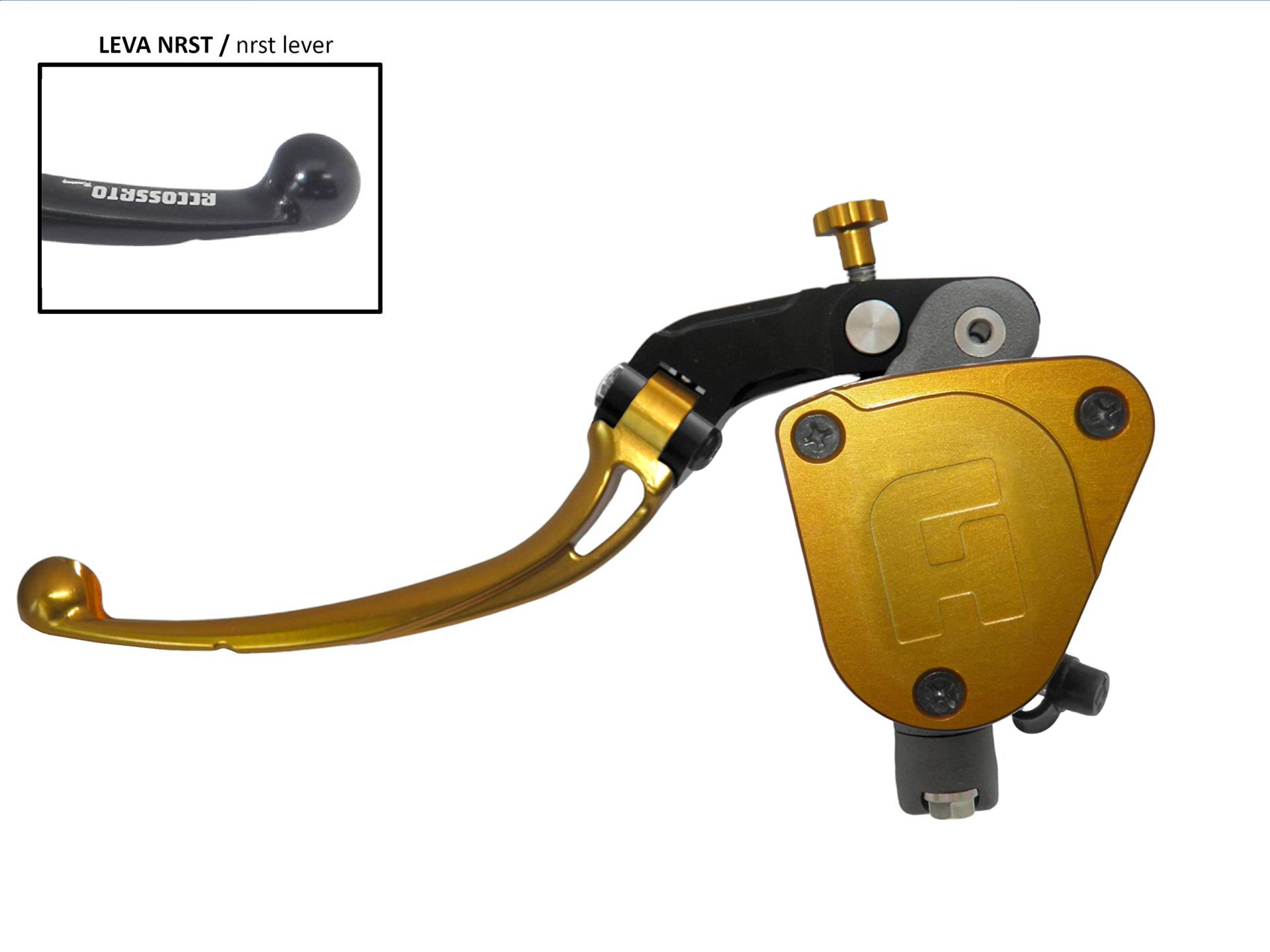 Geschmiedete Kupplungspumpe, 19 x 20 cm, mit integriertem Behälter, langer Goldhebel (Knauf+Hebel) für BMW S 1000 RR ab 2009 bis 2022, DC 1000 von ACCOSSATO