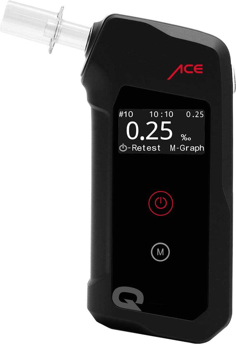 ACE Q Alkoholtester - Promilletester mit Speicher und OLED-Display - polizeigenau kalibriert - Alkotester für Auto und Party von ACE