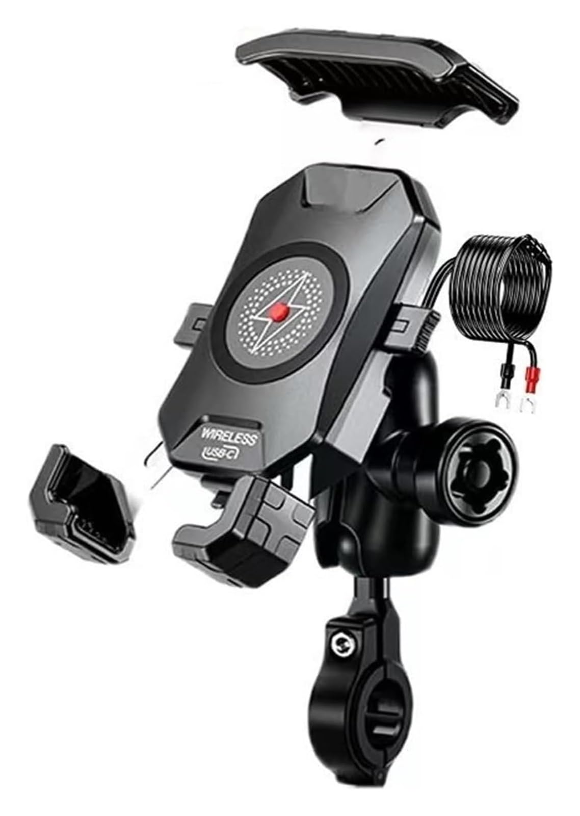 GPS Navigationshalterung Motorrad Für 4,0 "-7,0" Handys Motorrad Gabel Vorbau Telefon Halter Wireless/USB C Ladegerät Schnell Ladung Anti-diebstahl Lenker Spiegel Halterung(Anti-Theft Handlebar) von ACEBSBGGAP