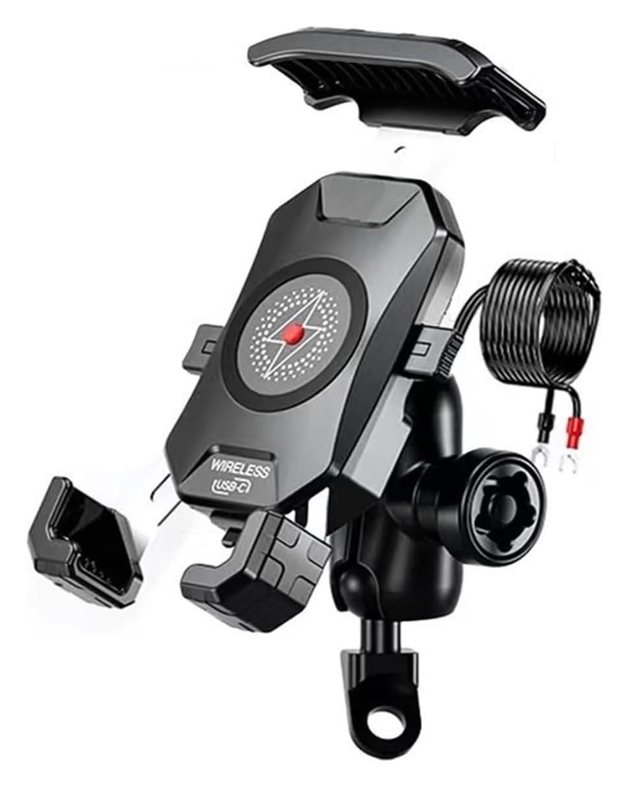 GPS Navigationshalterung Motorrad Für 4,0 "-7,0" Handys Motorrad Gabel Vorbau Telefon Halter Wireless/USB C Ladegerät Schnell Ladung Anti-diebstahl Lenker Spiegel Halterung(Anti-Theft Mirror) von ACEBSBGGAP