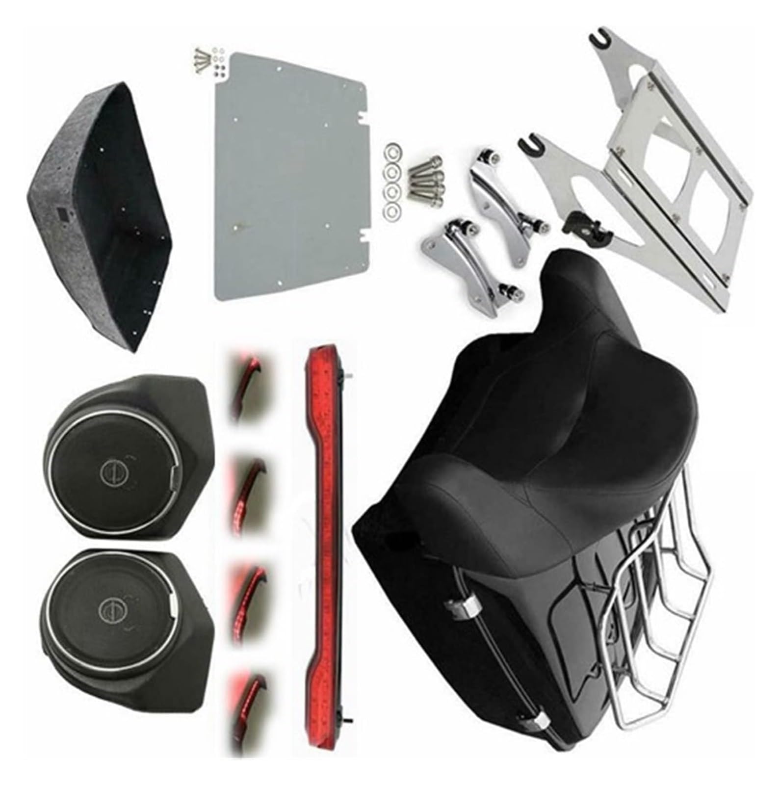 Gepäckträger Für H&Arley Für Road Für Glide Für FLTRX 2015-2021 Motorradpaket Kofferraumträger Rückenlehne Lautsprecher Rücklicht Motorradzubehör-Kit(B) von ACEBSBGGAP