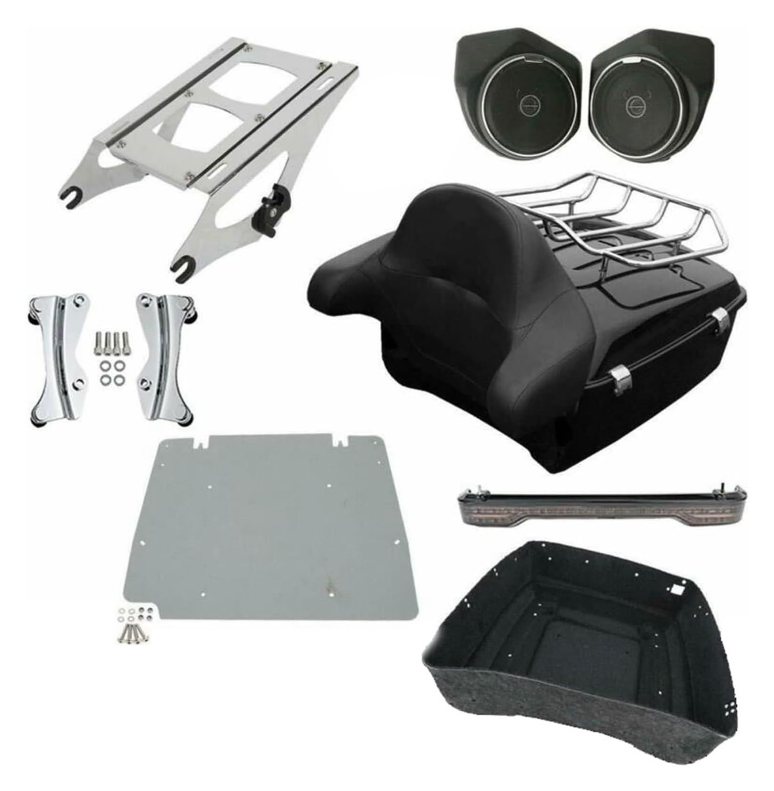 Gepäckträger Für H&Arley Für Road Für Glide Für FLTRX 2015-2021 Motorradzubehör-Kit Motorradpaket Kofferraumträger Rückenlehne Lautsprecher Rücklicht(D) von ACEBSBGGAP