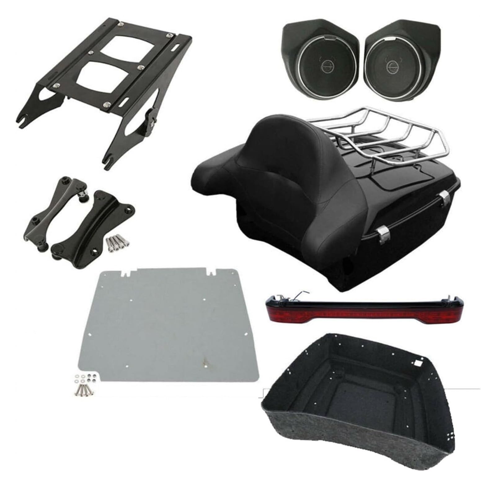 Gepäckträger Für H&Arley Für Street Für Glide Für FLHX 2014-2021 Motorradpaket Kofferraumträger Rückenlehne Lautsprecher Rücklicht Motorradzubehör Kit(A) von ACEBSBGGAP
