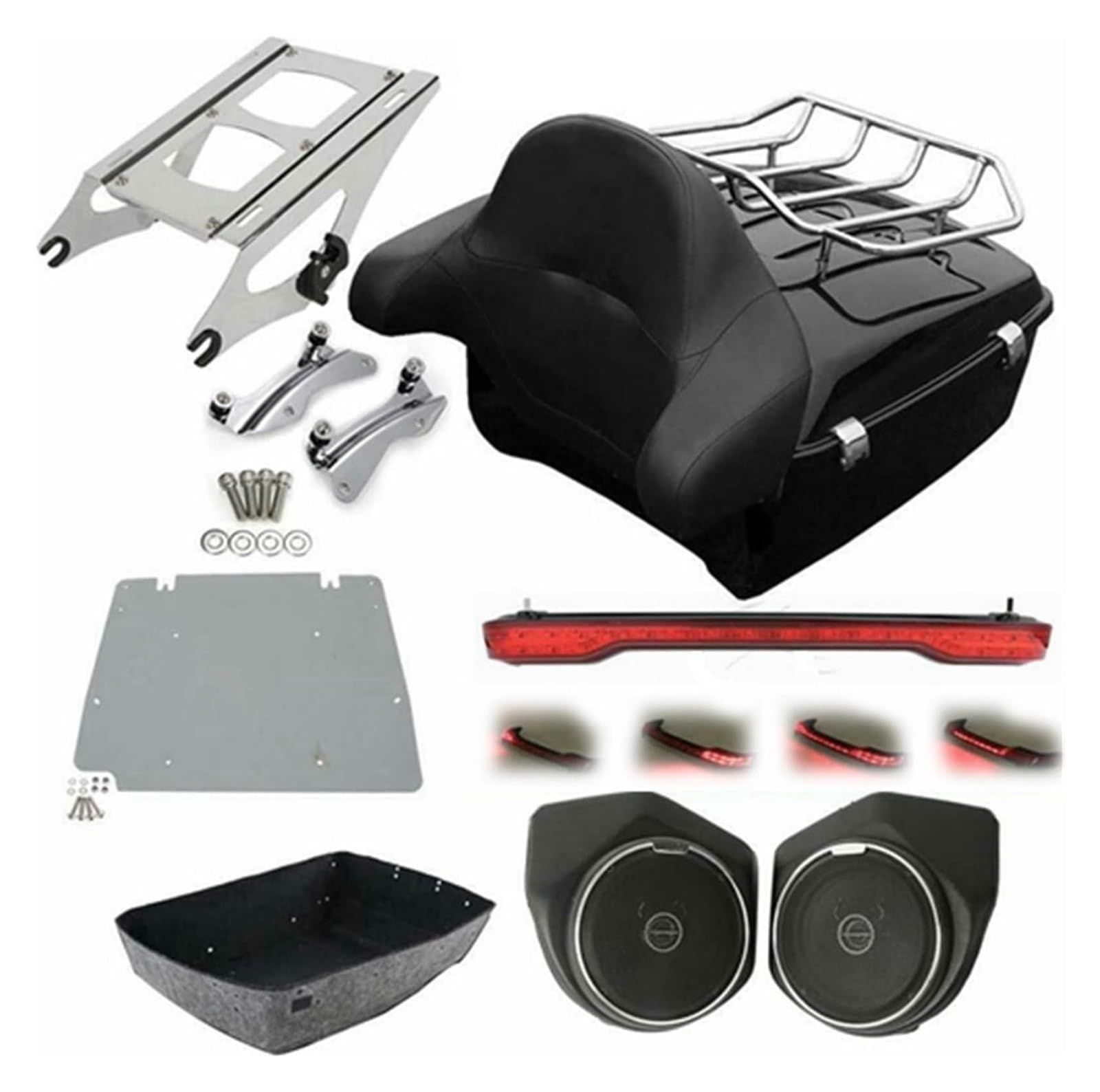 Gepäckträger Für H&Arley Für Street Für Glide Für FLHX 2014-2021 Motorradpaket Kofferraumträger Rückenlehne Lautsprecher Rücklicht Motorradzubehör Kit(B) von ACEBSBGGAP