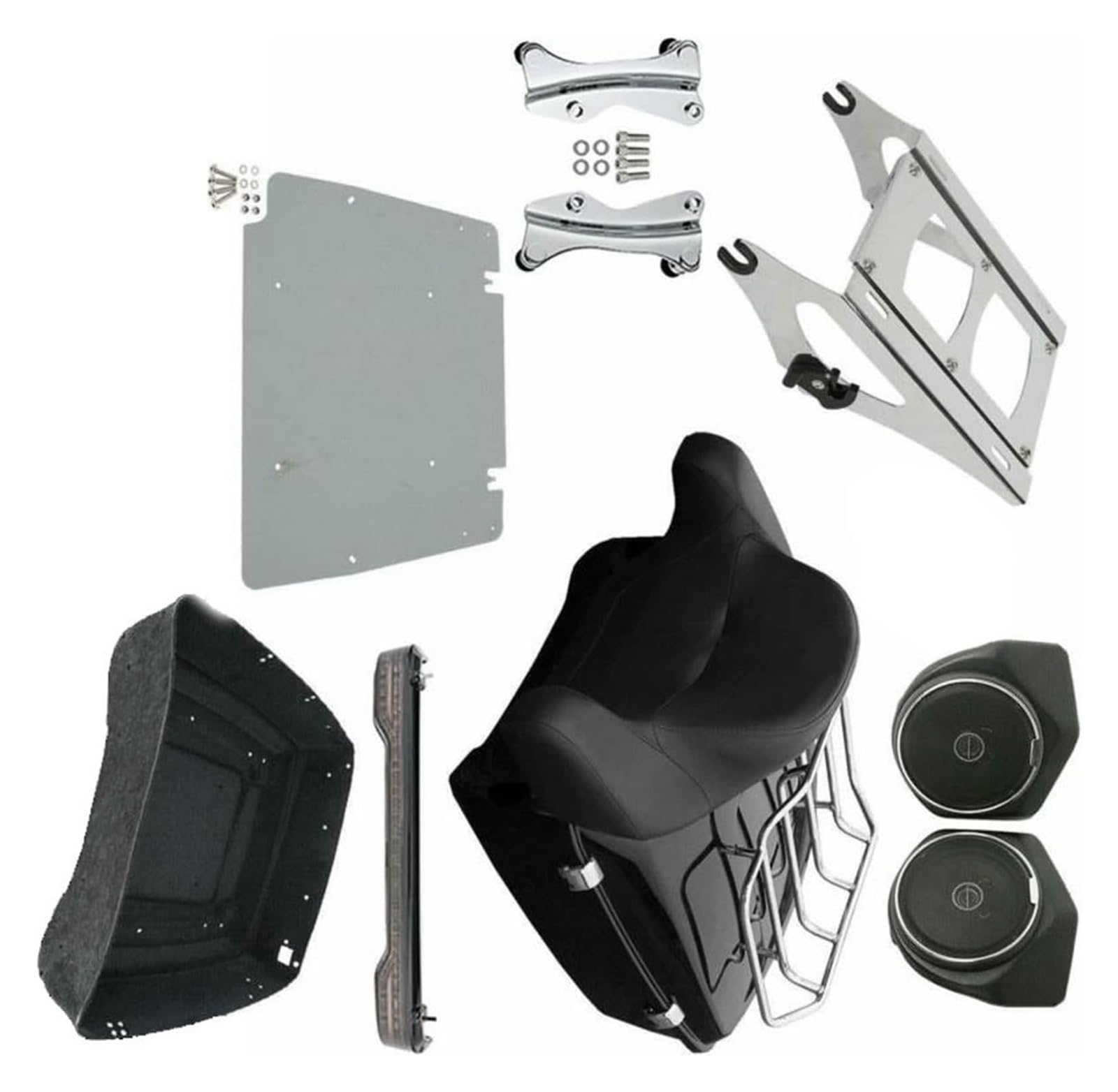 Gepäckträger Für H&Arley Für Street Für Glide Für Special Für FLHXS 2014-2021 Motorradzubehör-Kit Motorradpaket Kofferraumträger Rückenlehne Lautsprecher Rücklicht(D) von ACEBSBGGAP