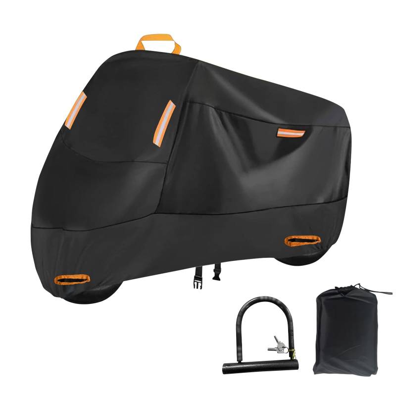 ACESOME Motorrad Abdeckplane Outdoor, 210D Oxford-Gewebe Motorradabdeckung, Motorrad Plane, Roller Abdeckun mit Reflexionsstreifen (mit Schloss, XXL) von ACESOME ㅤ