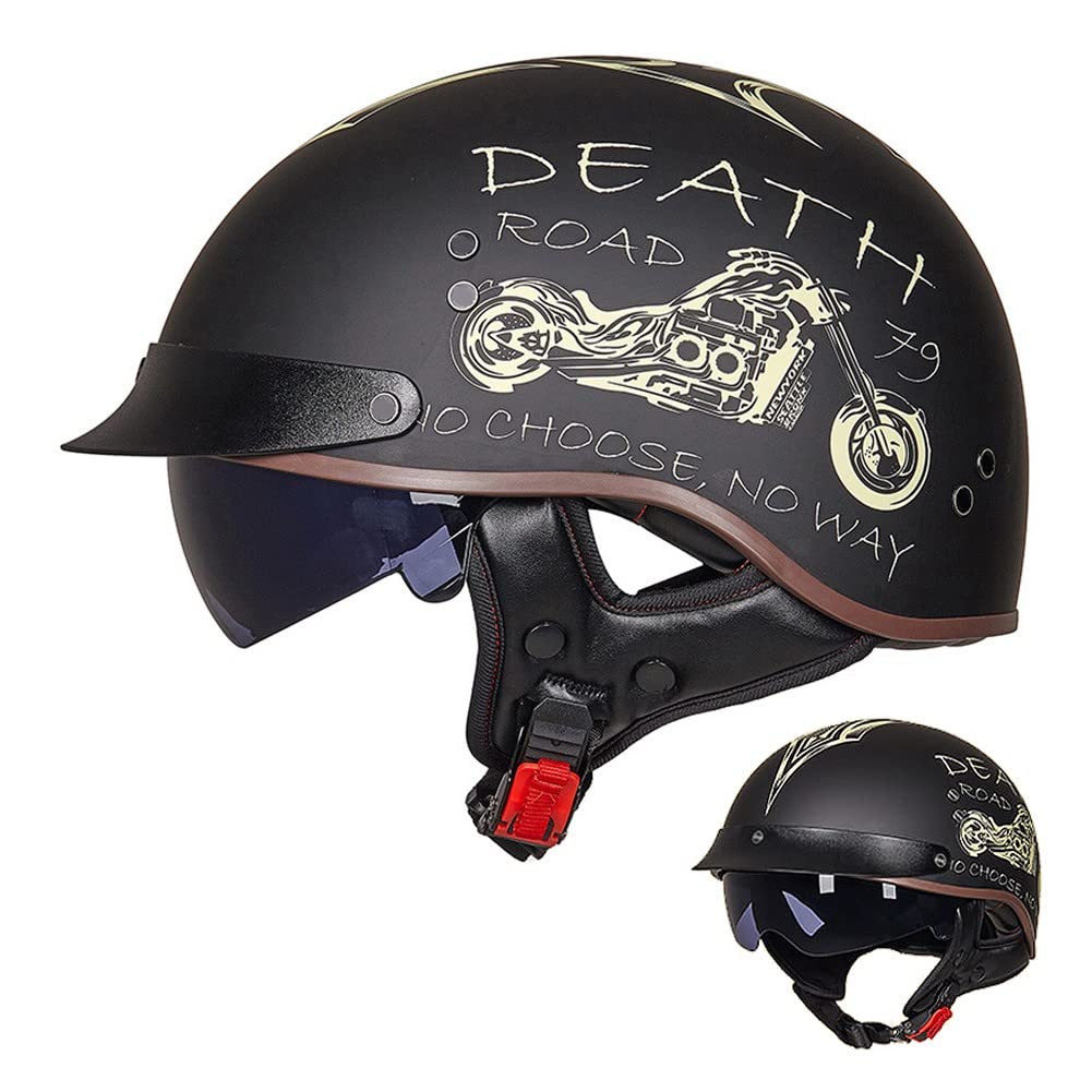 ACLFFSHOP Halbschalenhelm mit ECE, Jethelm Retro, Chopper Helm, Retro Motorrad Helm, Scooter-Helm, Offenem Helm, mit Sonnenblende und Herausnehmbares Atmungsaktives Futter M~XXL 57~64CM, XXL(63~64cm) von ACLFFSHOP