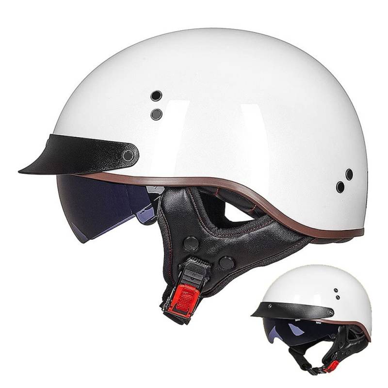 ACLFFSHOP Halbschalenhelm mit ECE, Retro Helm Jethelm, Jet-Helmhalbhelm Scooter-Helm Offenem Helm, Chopper Helm mit Sonnenblende Herausnehmbares Atmungsaktives Futter M~XXL von ACLFFSHOP