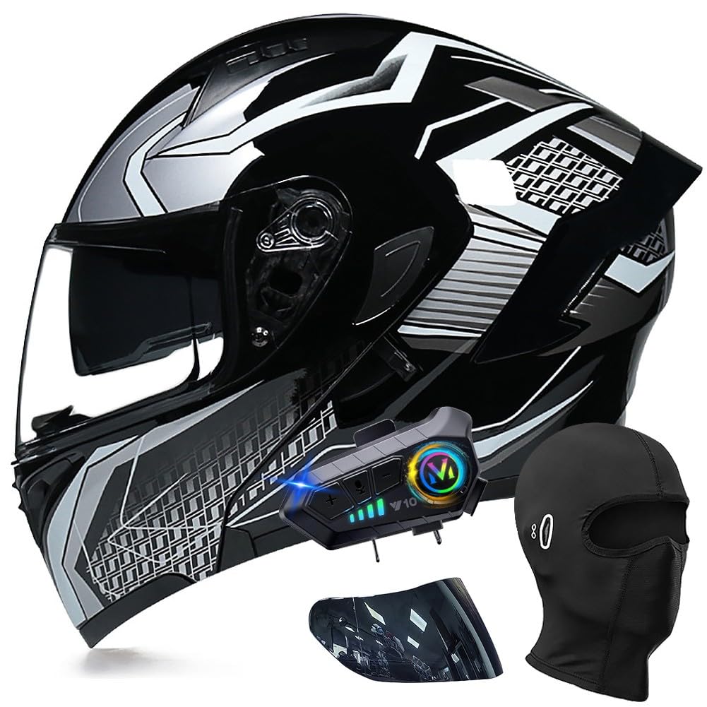 ACLFFSHOP Motorradhelm mit Bluetooth Klapphelm Modulare Helm, ECE Zertifiziert Integralhelm mit Doppelvisier, mit Eingebautem Mikrofon für Automatische Reaktion, für Erwachsene Frauen Männer ACLFFSHOP Motorradhelm mit Bluetooth Klapphelm Modulare Helm, ECE Zertifiziert Integralhelm mit Doppelvisier, mit Eingebautem Mikrofon für Automatische Reaktion, für Erwachsene Frauen Männer von ACLFFSHOP