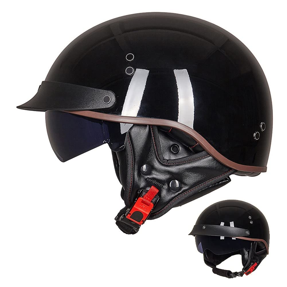 Halbschalenhelm mit ECE, Jethelm Retro, Chopper Helm, Retro Motorrad Helm, Scooter-Helm, Offenem Helm, mit Sonnenblende und Herausnehmbares Atmungsaktives Futter M~XXL 57~64CM von ACLFFSHOP