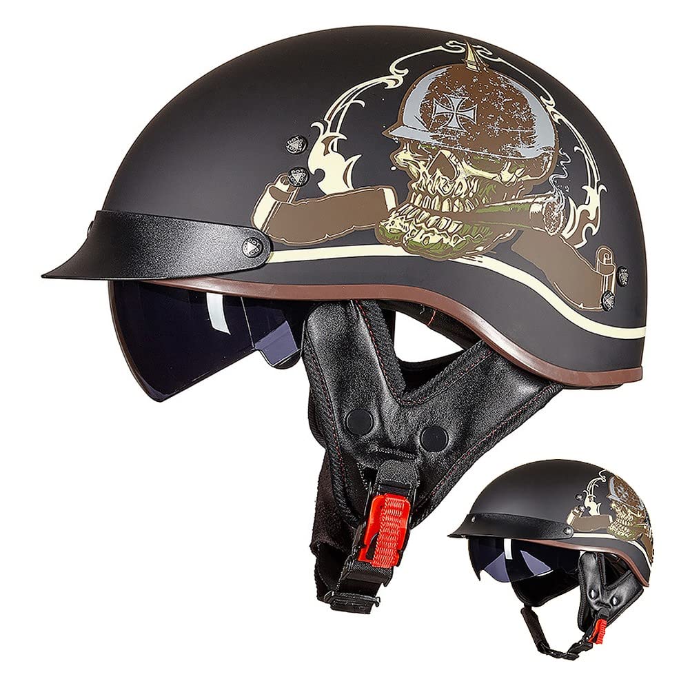 Halbschalenhelm mit ECE, Jethelm Retro, Chopper Helm, Retro Motorrad Helm, Scooter-Helm, Offenem Helm, mit Sonnenblende und Herausnehmbares Atmungsaktives Futter M~XXL 57~64CM von ACLFFSHOP