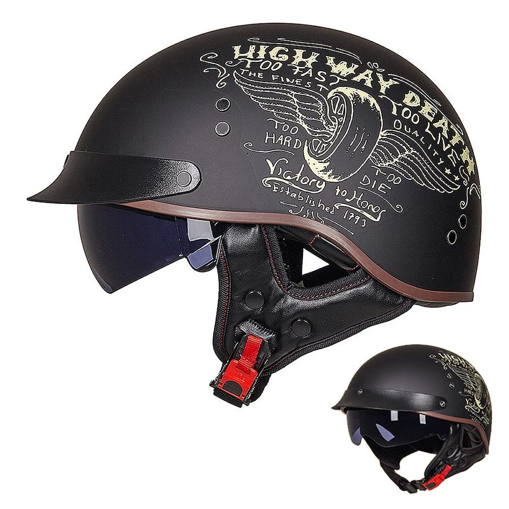 Halbschalenhelm mit ECE, Jethelm Retro, Chopper Helm, Retro Motorrad Helm, Scooter-Helm, Offenem Helm, mit Sonnenblende und Herausnehmbares Atmungsaktives Futter M~XXL 57~64CM von ACLFFSHOP