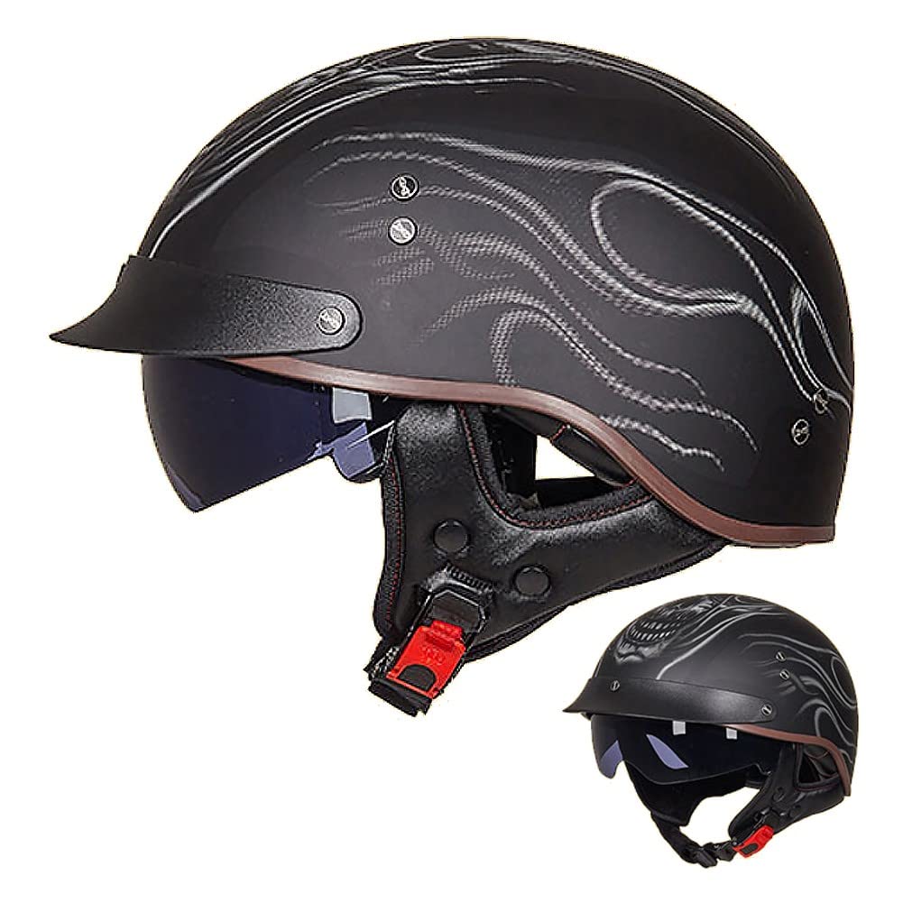 Halbschalenhelm mit ECE, Jethelm Retro, Chopper Helm, Retro Motorrad Helm, Scooter-Helm, Offenem Helm, mit Sonnenblende und Herausnehmbares Atmungsaktives Futter M~XXL 57~64CM von ACLFFSHOP