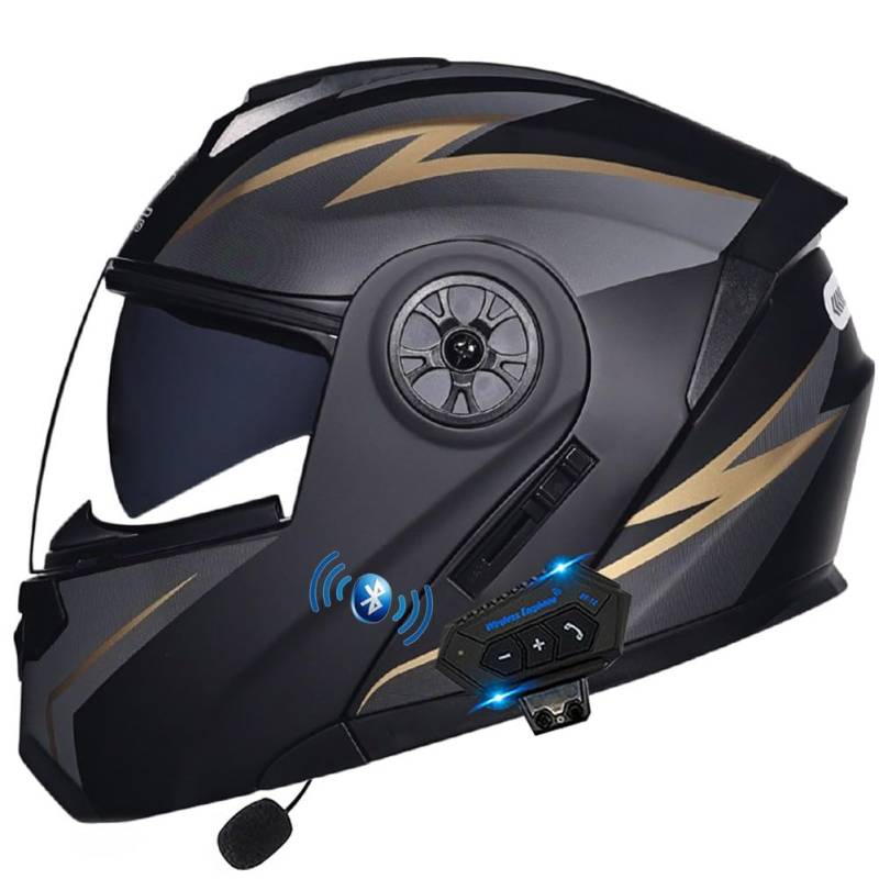 Klapphelm mit Bluetooth, Integriert Motorradhelm mit Doppelvisier, ECE Zertifiziert Integralhelm, mit Eingebautem Mikrofon für Automatische Reaktion, für Erwachsene Frauen Männer von ACLFFSHOP