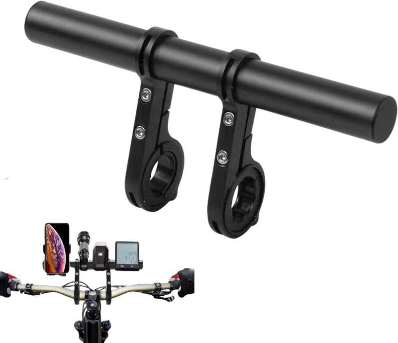Fahrrad Lenker Erweiterung, 30cm Aluminium Fahrrad Extender Halterung, mit Doppelter Klemmbasis Robust und Ultraleicht Fahrradlenker Erweiterung, für Taschenlampe (Schwarz) von ACTIUSIS