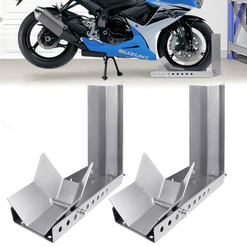 ACXIN Motorradträger, Verladehilfe Schiene, Motorradwippe, Vorderradklemme, Verstärkter Stand, Mit 3 Ankerbolzenlöchern, Hoher Sicherheitsfaktor (2 Stück) von ACXIN