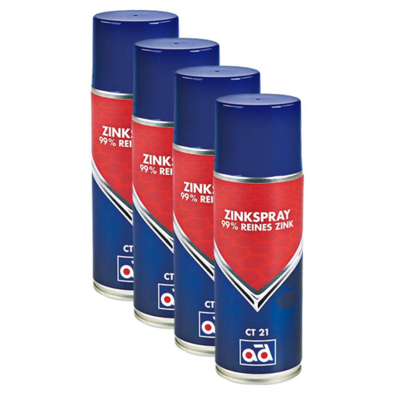 AD Chemie 4X Zink-Spray Ct 21 400ml Aerosoldose Spraydose Spray Auto Zink Lackspray Rostschutz Rost Zinkspray Karosserie Grundierung Hitzebeständig Bremsen Rostumwandler 41619057 von AD Chemie