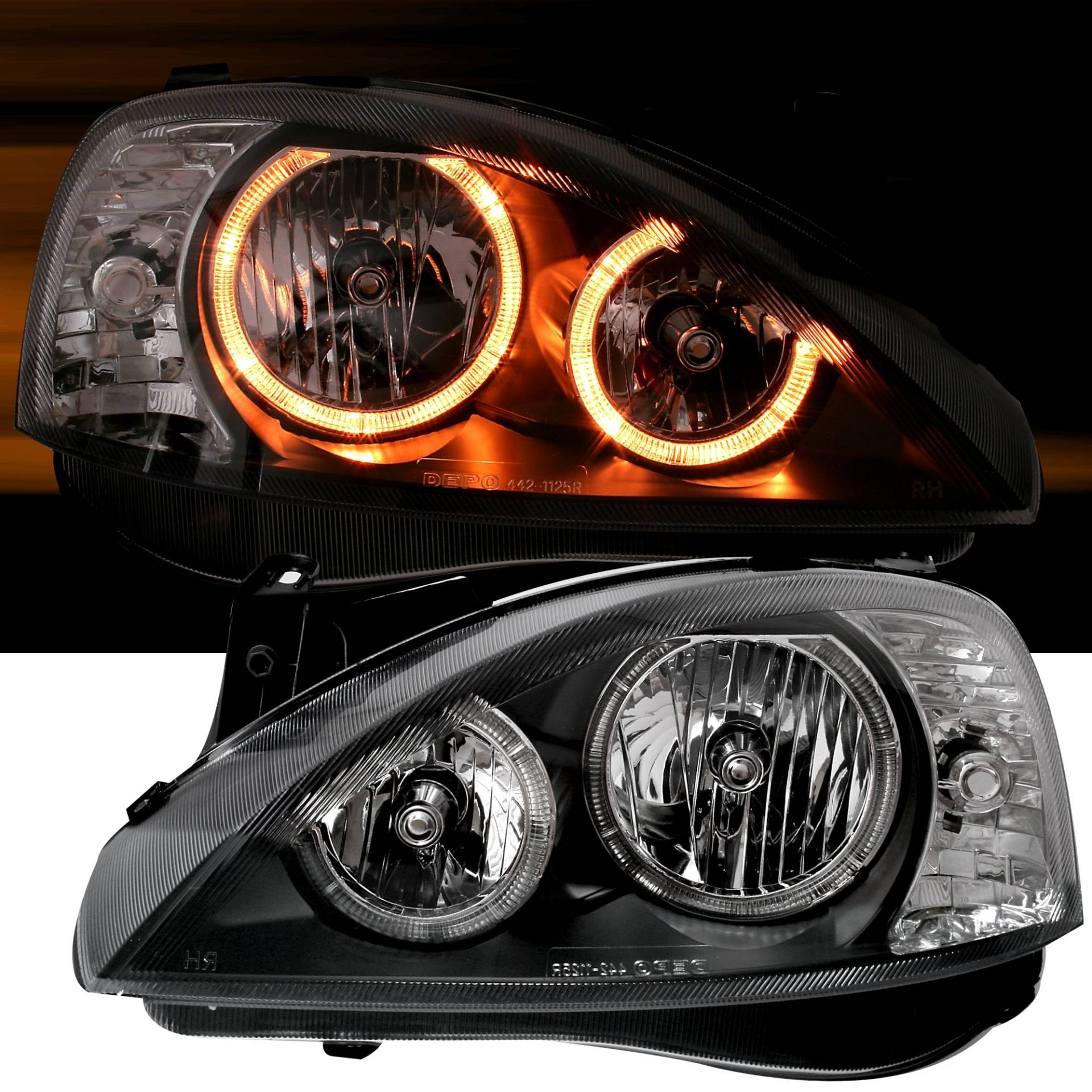 Depo Angel Eyes Scheinwerfer Klarglas Schwarz mit Standlichtringe Depo Angel Eyes Scheinwerfer Klarglas Schwarz mit Standlichtringe von AD Tuning GmbH & Co. KG