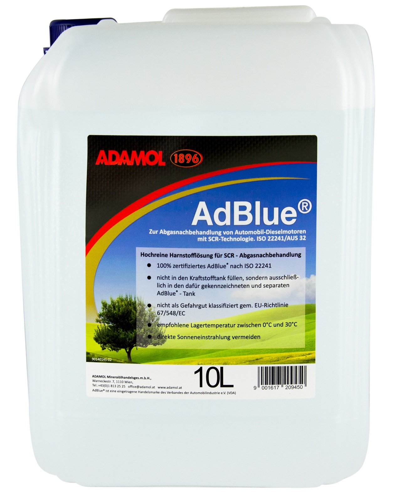 ADAMOL 1896 AdBlue 10 Liter, mit Füllschlauch, SCR Harnstofflösung, ISO 22241 von ADAMOL 1896