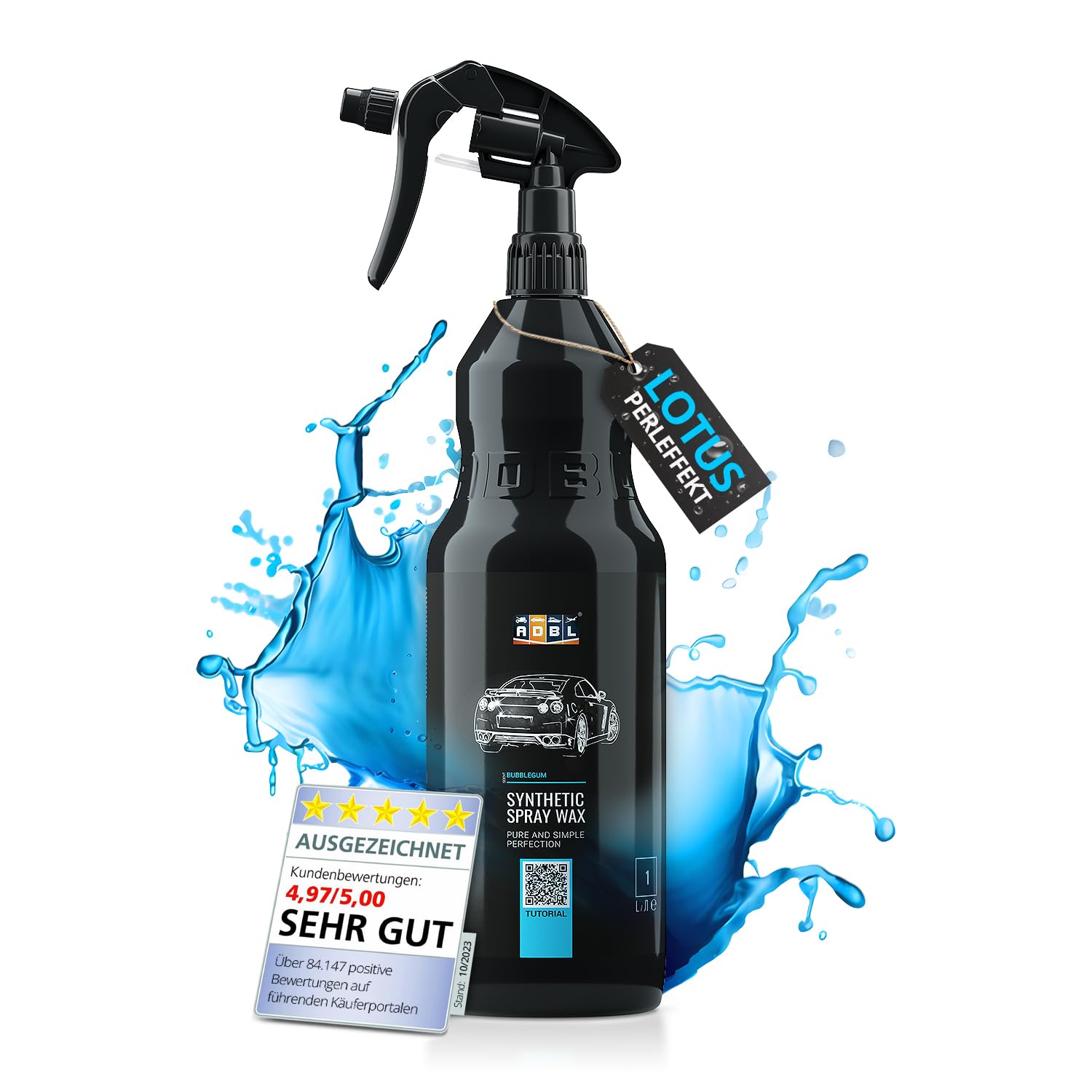 ADBL Synthetic Spray Wax Auto Wachs: Premium Sprühwachs Versiegelung mit Abperl-Effekt - Duftnote: Bubblegum | 1L - Jetzt mit Canyon Trigger! von ADBL