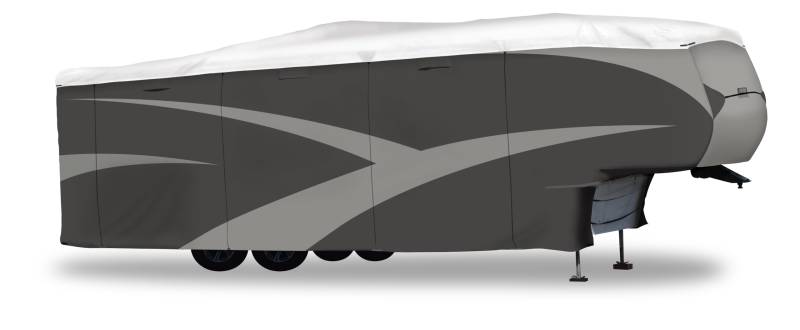 ADCO 36839 Designer-Serie Olefin HD Reiseanhängerabdeckung, 4,6 m - 4,7 m, grau/weiß von ADCO