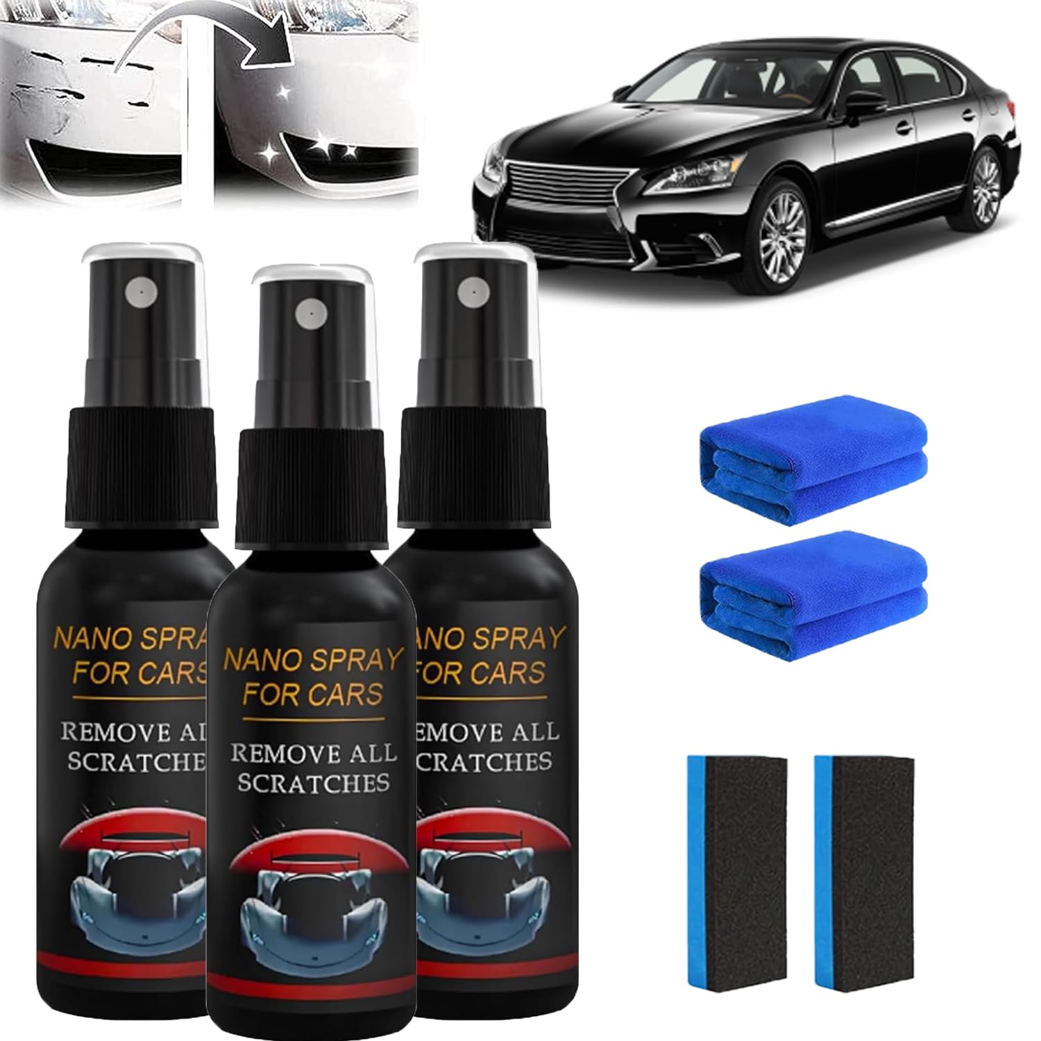 ADFUGE Fluxfade Nano Car Spray, Nuracoat Nano-autospray, Nuracoat Nano Car Spray, Nurafix Auto Spray Kratzer Entfernen, Fluxfade Nano-autospray, Nano-autosprays Remove All Scratches (3Stück) von ADFUGE