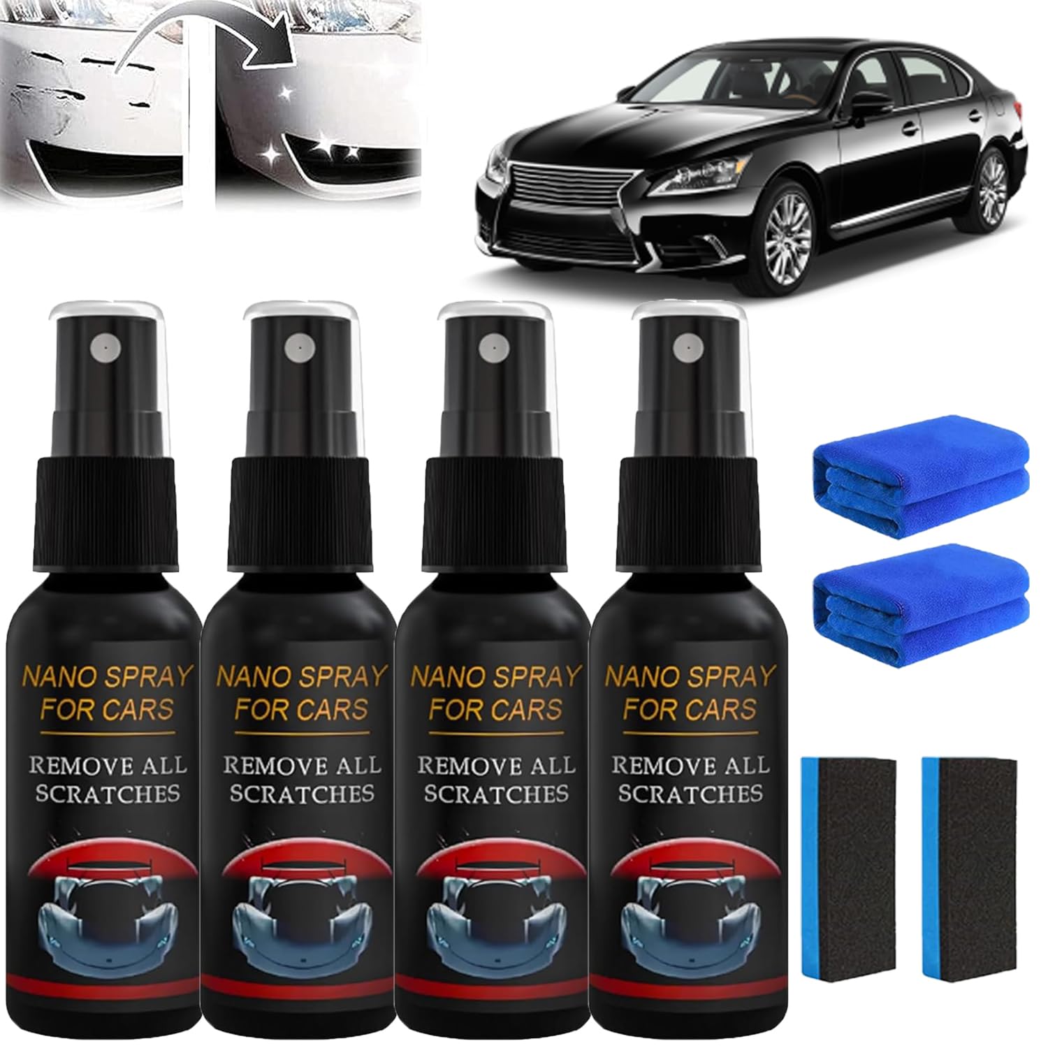 ADFUGE Fluxfade Nano Car Spray, Nuracoat Nano-autospray, Nuracoat Nano Car Spray, Nurafix Auto Spray Kratzer Entfernen, Fluxfade Nano-autospray, Nano-autosprays Remove All Scratches (4Stück) von ADFUGE