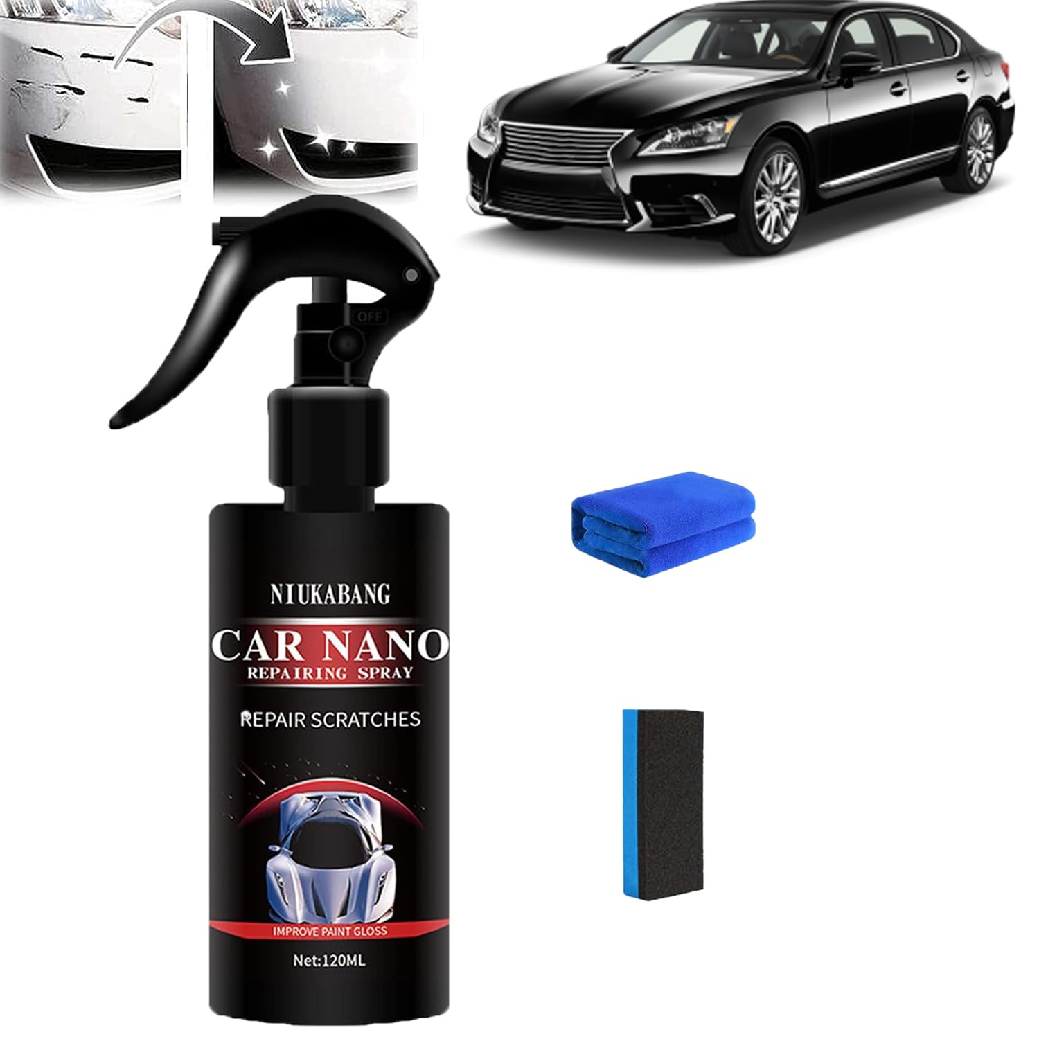 ADFUGE Nanojex Nano Car Spray, Car Scratch Quick Repair Nano Spray, 3 in 1 Ceramic Car Coating Spray, 3 in 1 High Protection Quick Car Coating Spray, Instant Invisible Scratch Remover (120ml) von ADFUGE