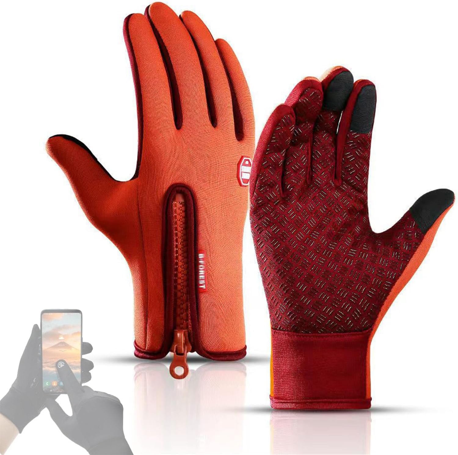 Sensitivem wasserdichte Handschuhe Handy Anfassbar, FROSTFIT - Thermo Handschuhe, Accleraten Premiume Warme Winddichte wasserdichte Touchscreen Handschuhe Unisex (Orange,M) von ADFUGE