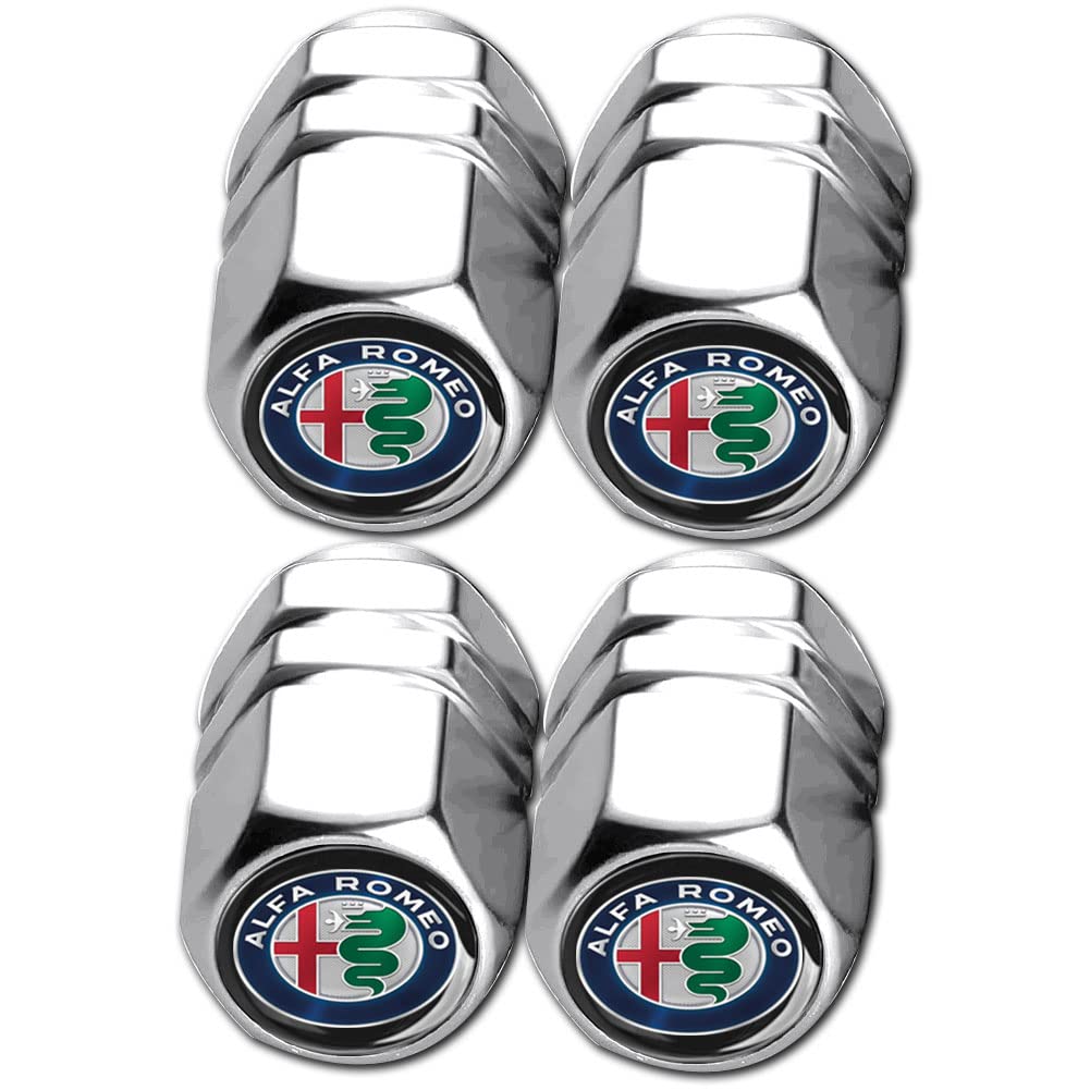 4 Stück Auto Ventilkappen für Alfa Romeo Stelvio Giulia Brera, Aluminiumlegierung Luftdicht Ventildeckel, Ventil Kappen Zubehör, Silber von ADIEN