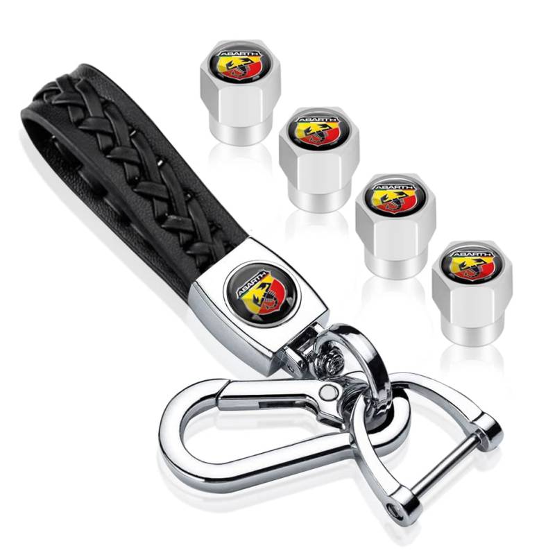 Leder Auto Schlüsselanhänger und Reifen Ventilkappen für Abarth 595 695 500 124 Rally, Auto- Schlüsselanhänger für Frauen Männer von ADIEN