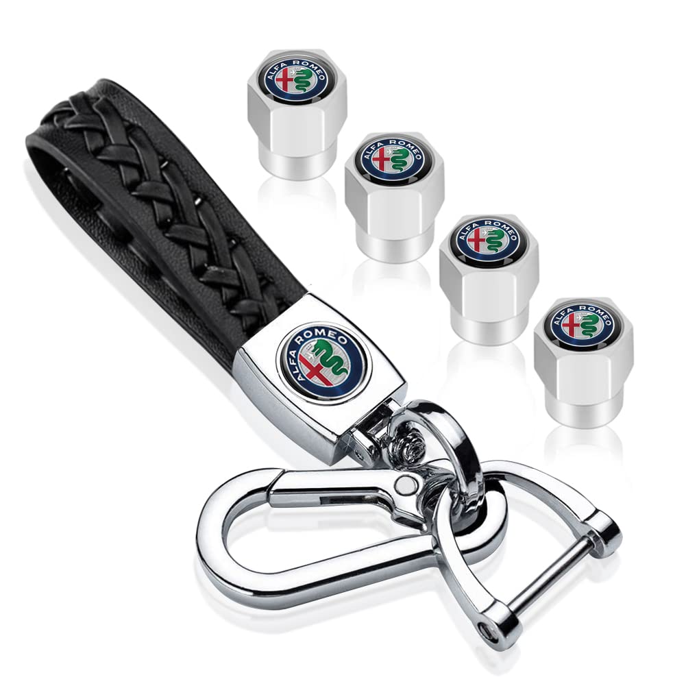 Leder Auto Schlüsselanhänger und Reifen Ventilkappen für Alfa Romeo Stelvio Giulia Brera, Auto- Schlüsselanhänger für Frauen Männer von ADIEN