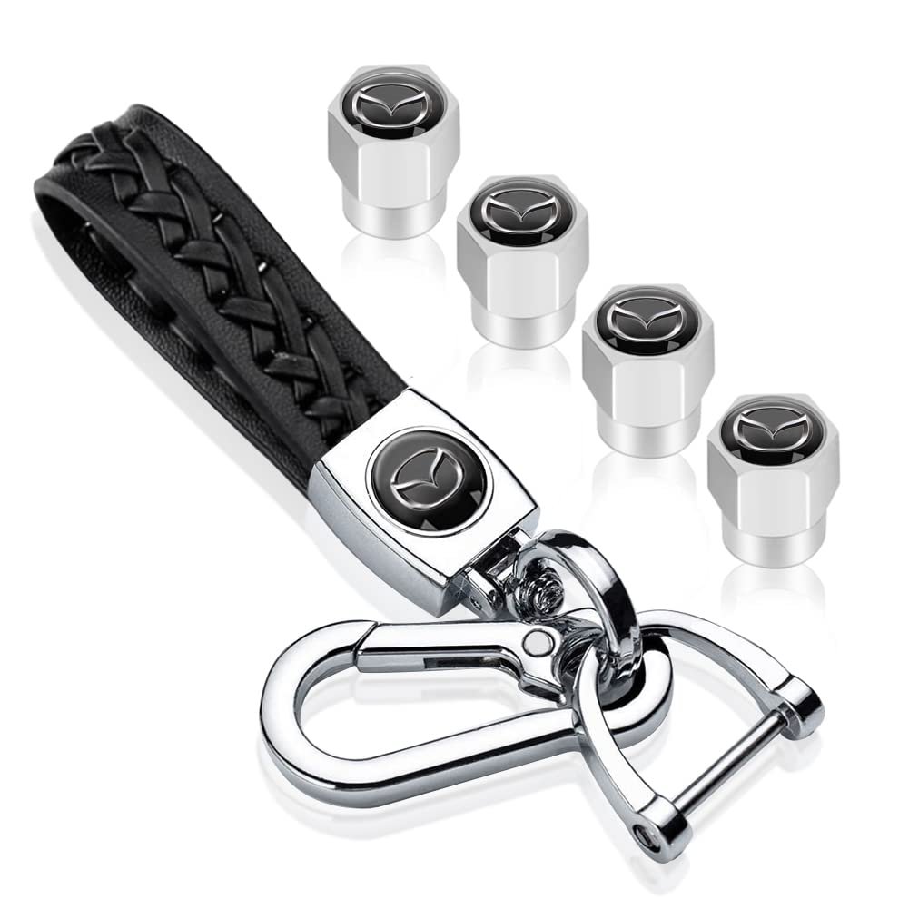 Leder Auto Schlüsselanhänger und Reifen Ventilkappen für Mazda CX-5 CX-7 CX-8 M6 MX5 RX7 RX8 A8 CX9, Auto- Schlüsselanhänger für Frauen Männer von ADIEN