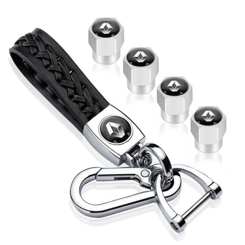 Leder Auto Schlüsselanhänger und Reifen Ventilkappen für Renault Captur Koleos Espace Fluence, Auto- Schlüsselanhänger für Frauen Männer von ADIEN