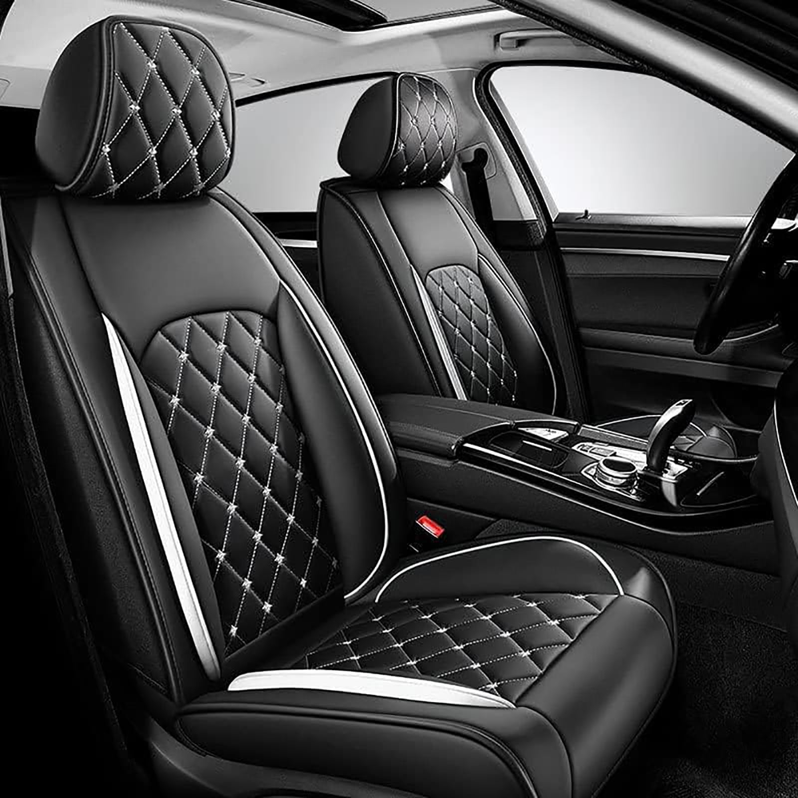 Auto Sitzbezug Für Hyundai Tucson NX 4.Generation SUV 2020-2023, Leder Vorne und Hinten Autositzbezüge Sitzschoner Allwetter Airbag Kompatibel Komfortabler Zubehör,A/Black-White von ADNIVS