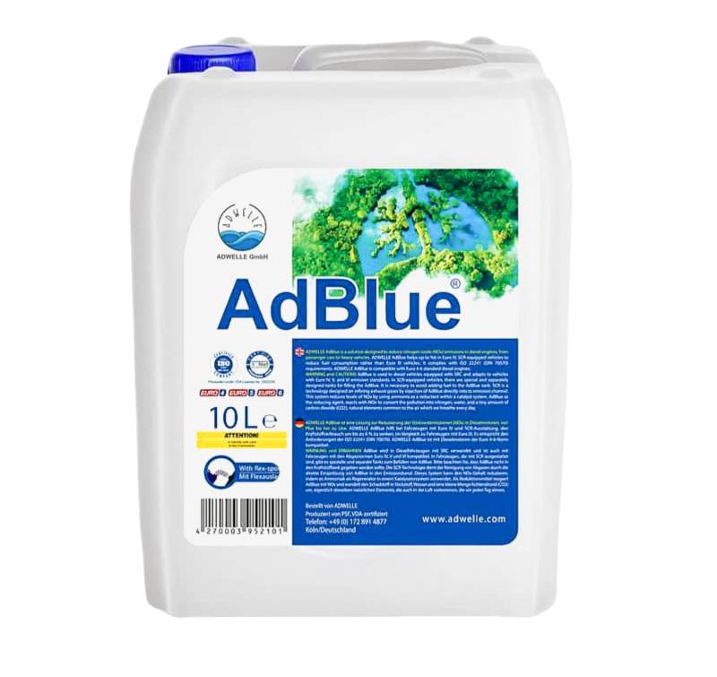 ADWELLE AdBlue 10L – Harnstofflösung für Diesel Euro 4/5/6, ISO 22241/DIN 70070, mit Ausgießer, VDA-konform, NOx-Reduzierung, Additiv für PKW & LKW von َADWELLE GmbH