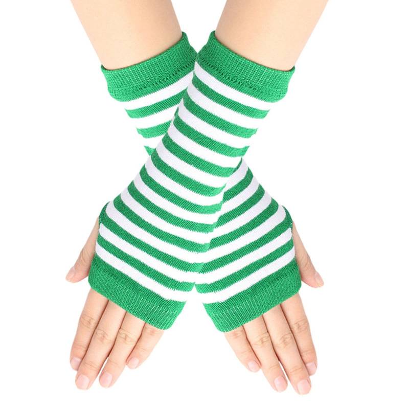 ADXFWORU Fingerlose Nadelstreifen-Streifen-Handschuhe mit Warme Unisex-Handschuhe Stulpen Arm Netz (Green, One Size) von ADXFWORU