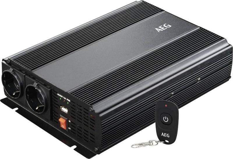 AEG Automotive Modifizierter Sinus-Spannungswandler 1000 W, 12 V DC auf 230 V AC, mit Funkfernbedienung, Wechselrichter Inverter Stromwandler, schwarz von AEG
