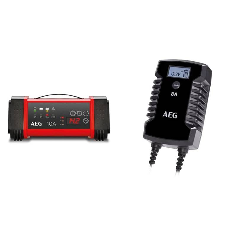 AEG Automotive 97024 Mikroprozessor Batterie Ladegerät LT 10 Ampere für 12/24 V, 9-stufig & 10618 Mikroprozessor-Ladegerät für Auto Batterie LD 8.0, 8 Ampere für 12/24 V, 7-HF Ladestufen von AEG